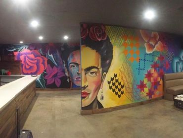 Custom Frida Kahlo mural painted inside Barra Azul in Perris, California.