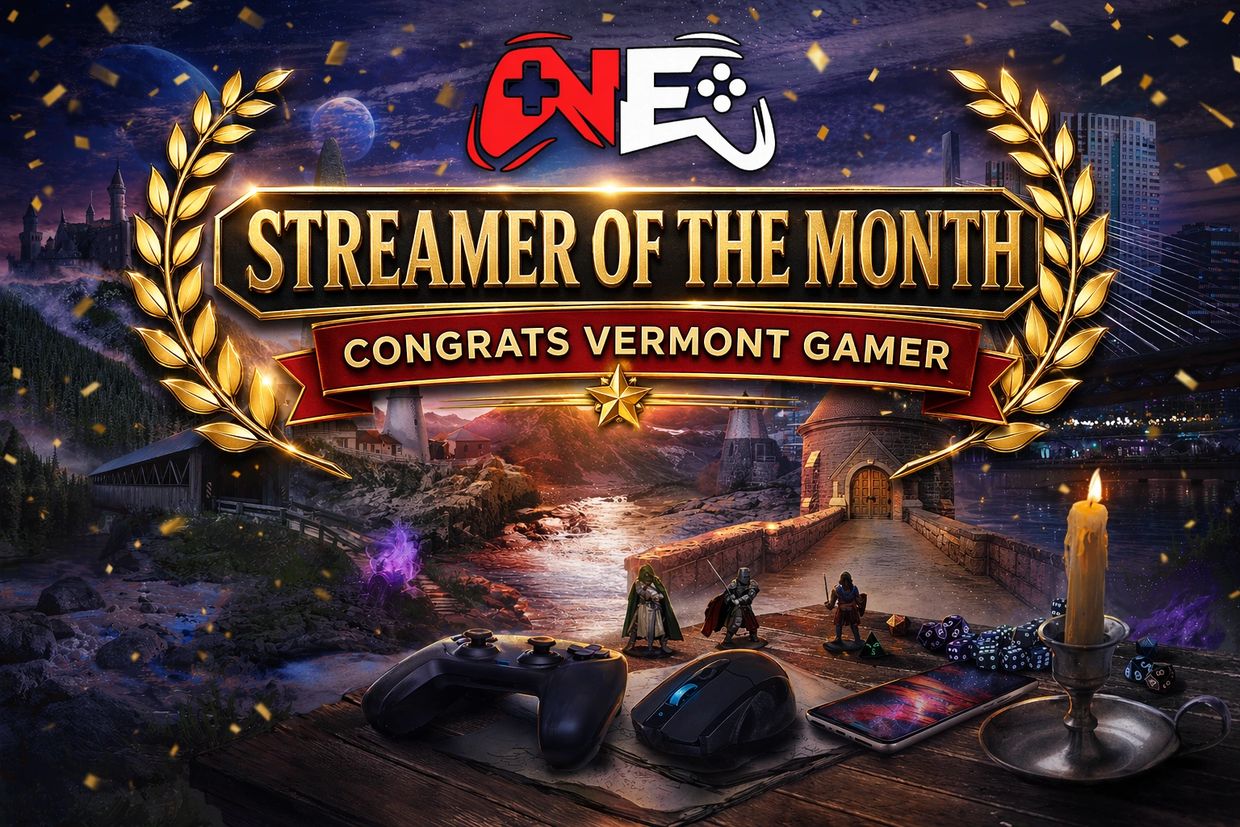 Streamer of the Month award for Vermont Gamer with a medieval fantasy background.