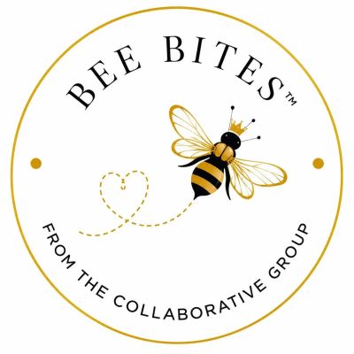 Logo of Bee Bites with a crowned bee and heart trail.