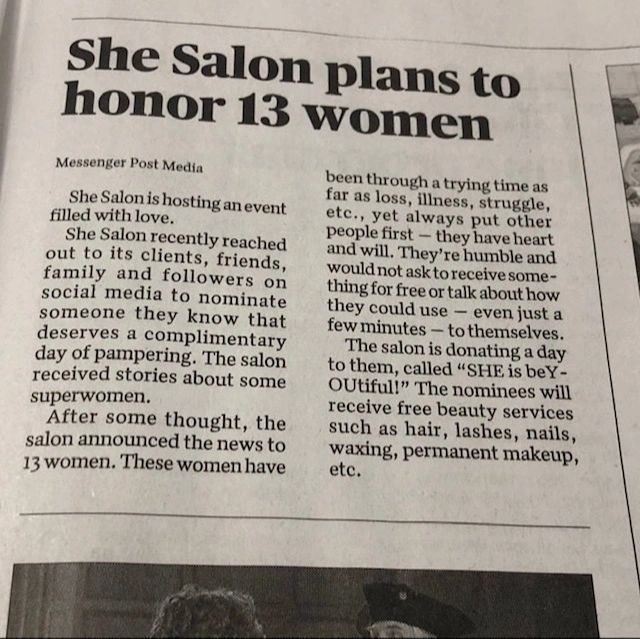 She Salon to honor 13 women with a complimentary day of pampering.