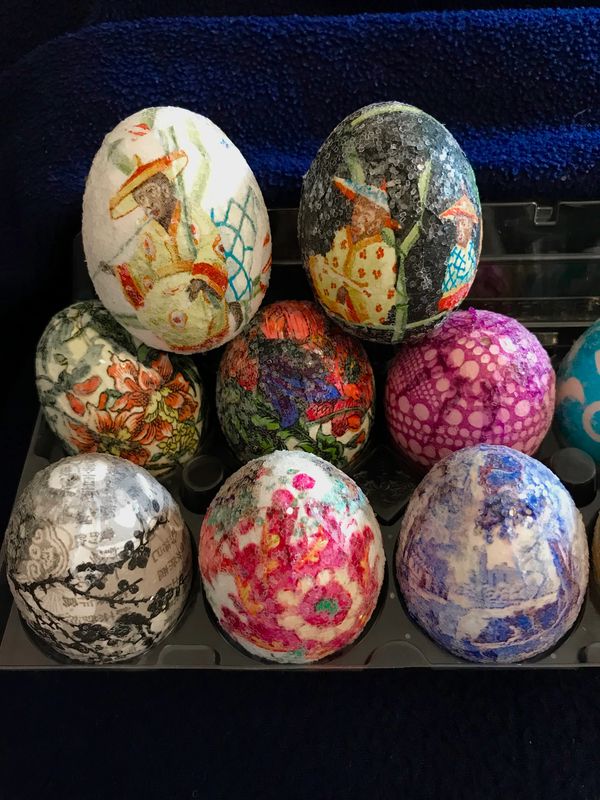 Group of blown eggs decorated