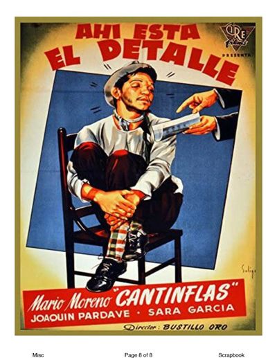 Vintage movie poster featuring Cantinflas with a humorous knife detail.