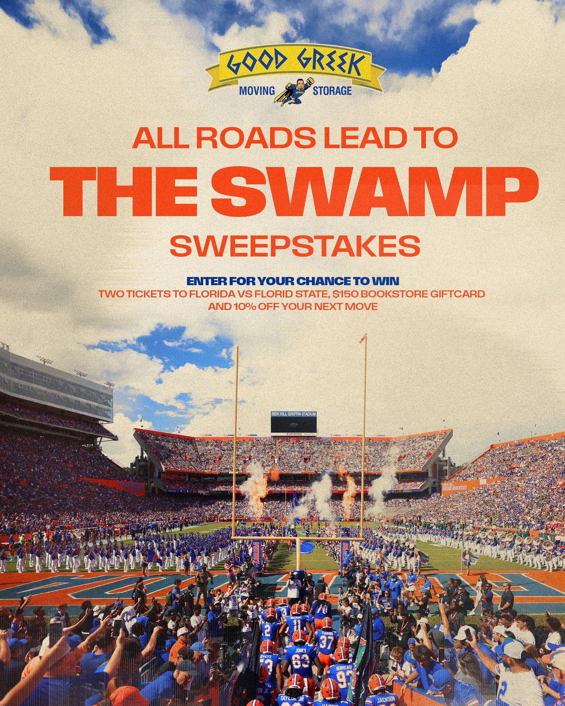 Football game at Ben Hill Griffin Stadium with a sweepstakes promotion.