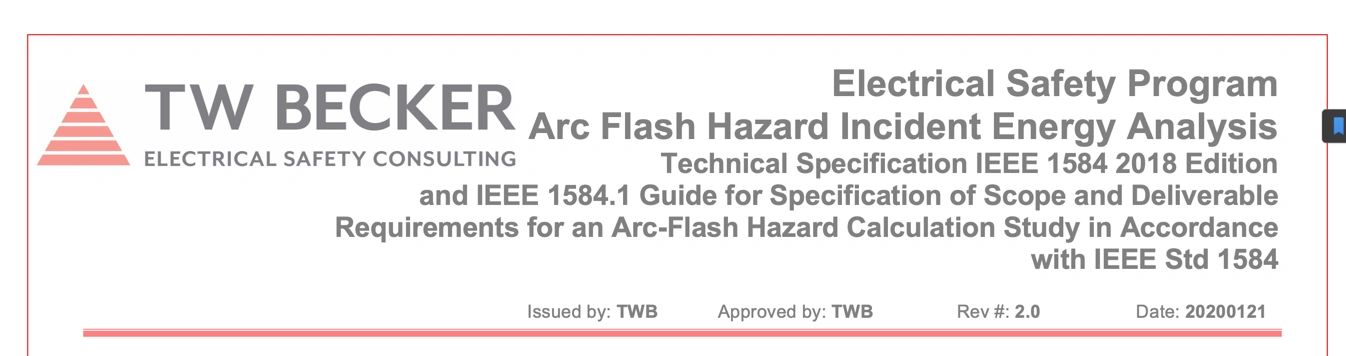 Arc Flash Hazard Incident Energy Analysis Technical Specification