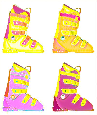 4 coloful ski boots