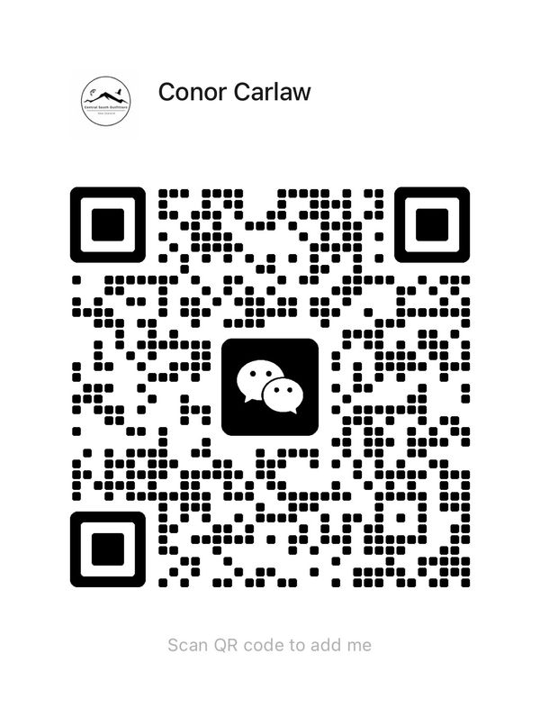 QR code for Conor Carlaw's WeChat contact with logo and instructions.