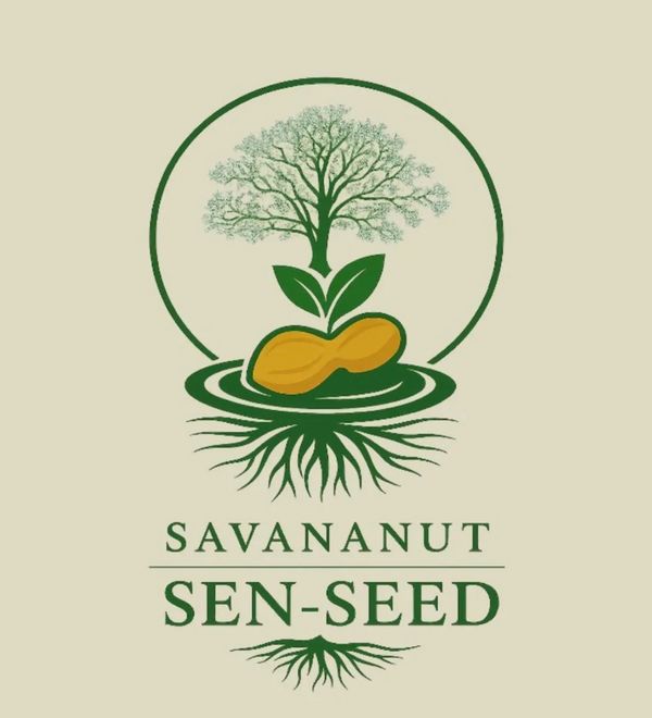 Logo showing a peanut plant with roots and a tree, labeled Savananut Sen-Seed.