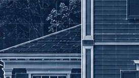 Blueprint drawing of a Nassau County home with a notice taped to the front door