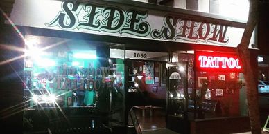 Sideshow Tattoo and Piercing shop street view.