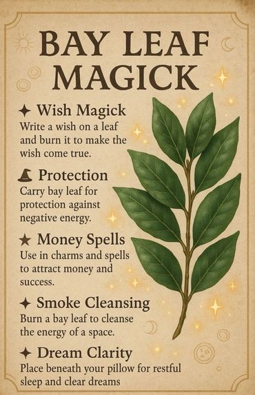 Bay leaf magick for wishes, protection, money spells, smoke cleansing, and dream clarity.