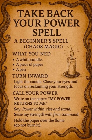 Instructions for a beginner's chaos magic power reclaiming spell with candle and paper.