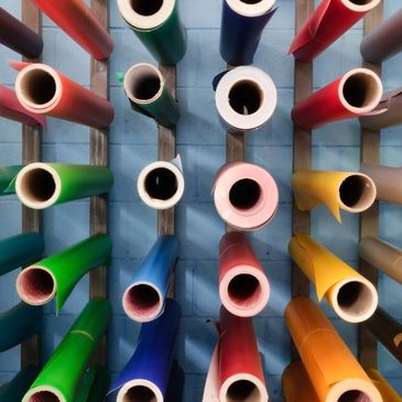 Image of vinyl rolls in many colors.