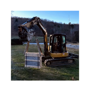 Excavator Setting Gravestone Install Large Granite Headstone