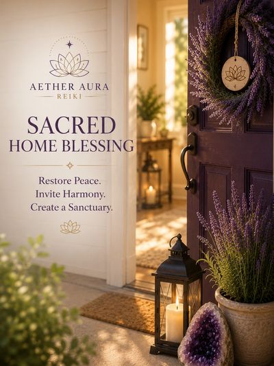 Welcoming entrance with lavender and candlelight for sacred home blessing.