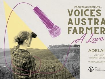Promotional poster for 'Voices of Australian Farmers' event in Adelaide.