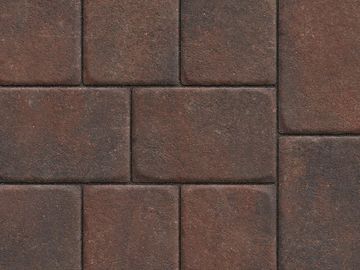 Patterned brown brick pavement.