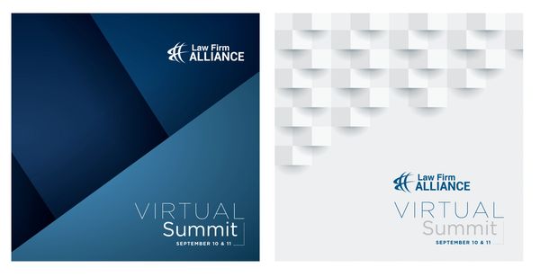 Two promotional graphics for the Law Firm Alliance Virtual Summit on September 10 and 11.