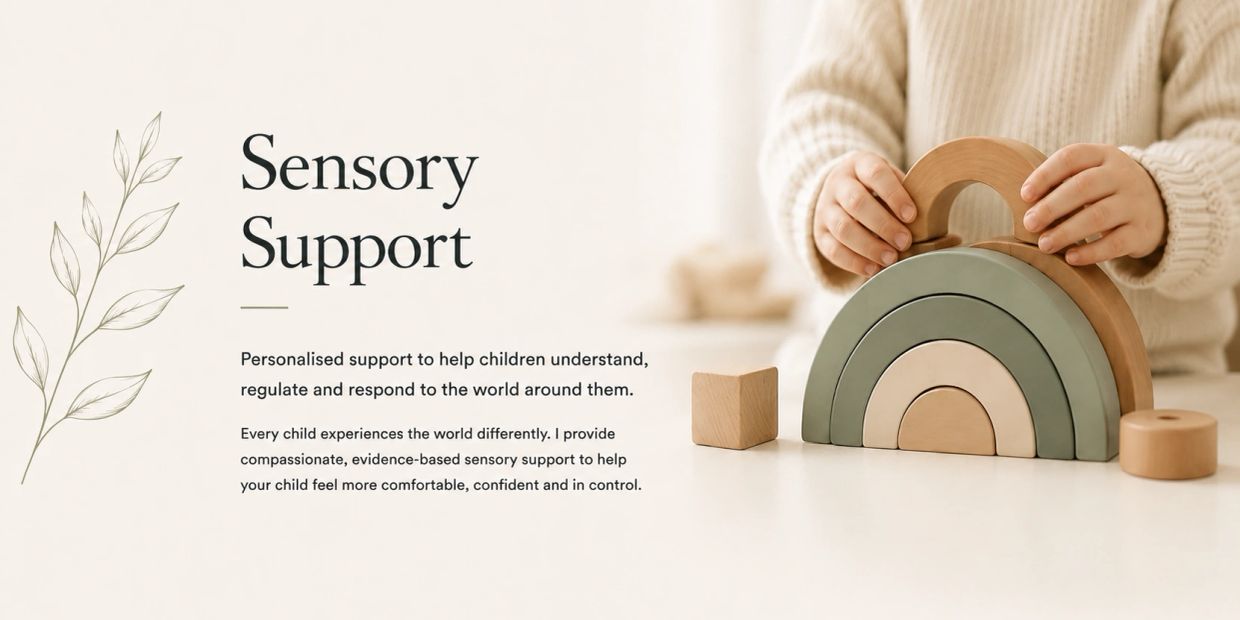 Child playing with wooden sensory toy for support.