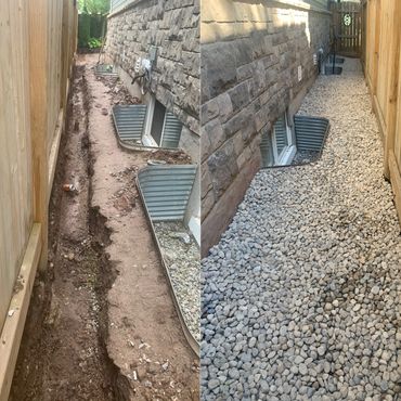French drain installation, before and after 