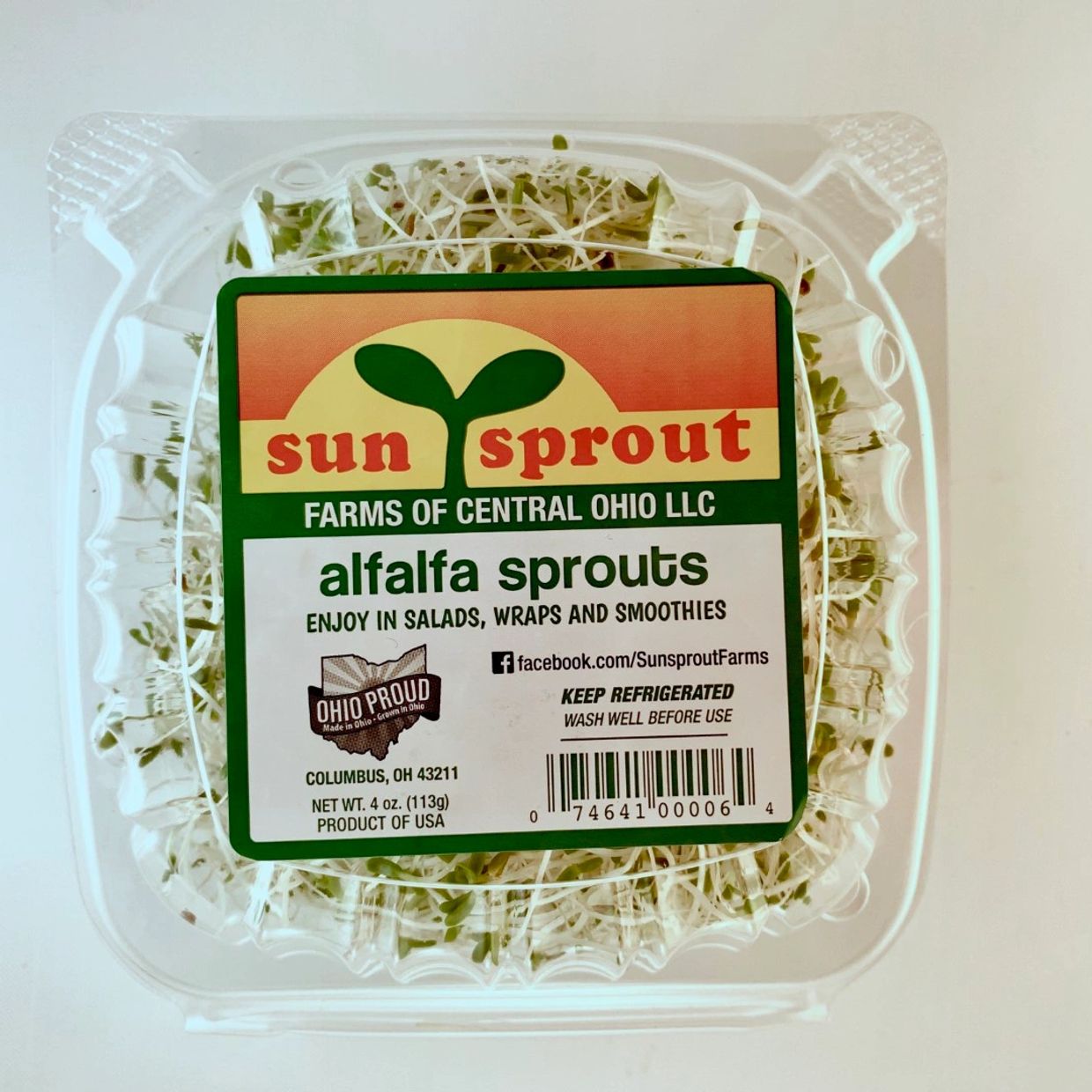 Packaged alfalfa sprouts from Sun Sprout Farms in Ohio.