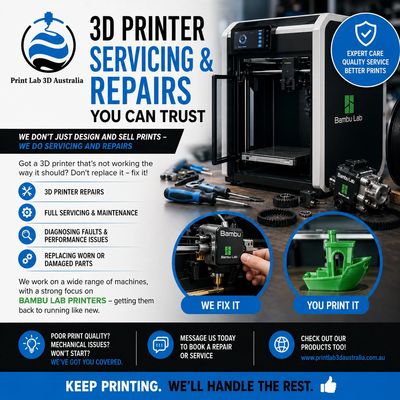 3D printer servicing and repairs by Print Lab 3D Australia with a focus on Bambu Lab printers.