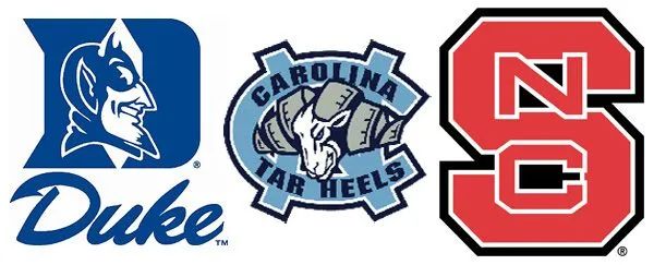 The three College; Duke, UNC and NC State Logos