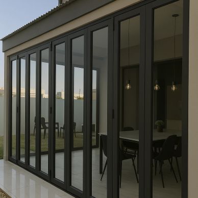 Modern foldable glass patio doors.