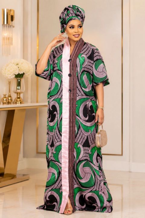100% Cotton Voile Lace Boubou Dress, Nigerian African Boubou, One Size Kaftan, Wedding Guest Dress with Inner & Scarf