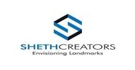 Logo with blue geometric symbol and text Sheth Creators, Envisioning Landmarks.