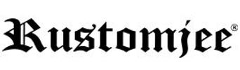 Logo of the brand 'Rustomjee' in black Gothic font.
