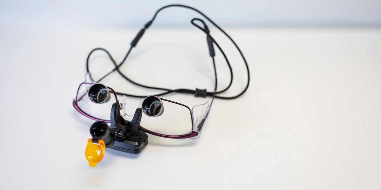 glasses on the table with an equipment 