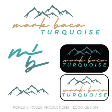 Logo designs featuring mountain outlines and stylish text for Mark Baca Turquoise.