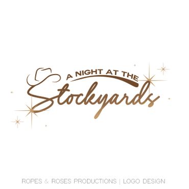 Logo design for 'A Night at the Stockyards' with a cowboy hat and sparkling stars.