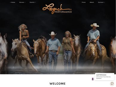 Four people with horses in a western-themed setting under the Lunch Performance logo.