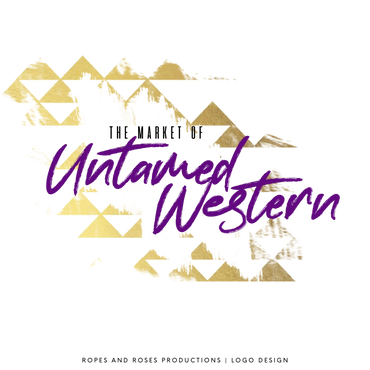 Abstract gold triangles with purple cursive text 'Untamed Wisdom'.