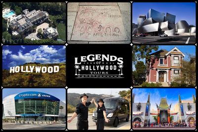 collage of landmarks of Los Angeles and Legends Of Hollywood Tours logo