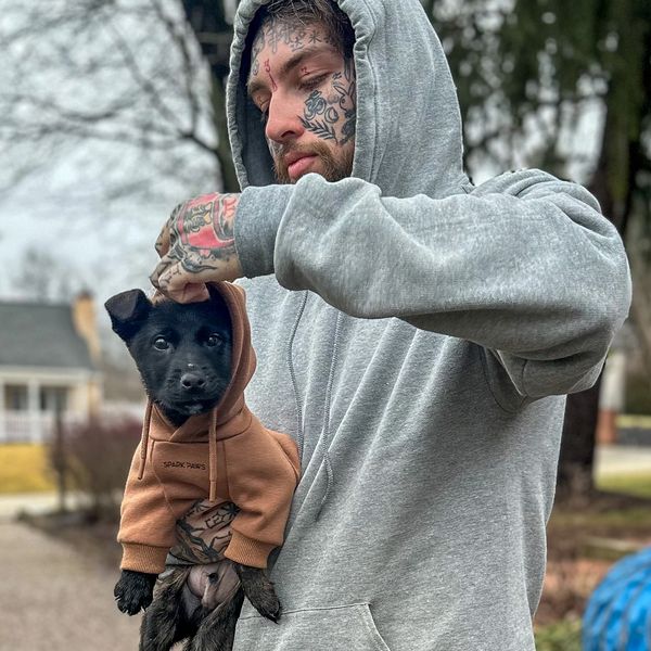 Educated K9 dog trainer David Zimmerman with a puppy.