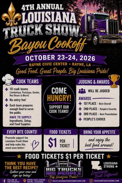 4th Annual Louisiana Truck Show and Bayou Cookoff event details.