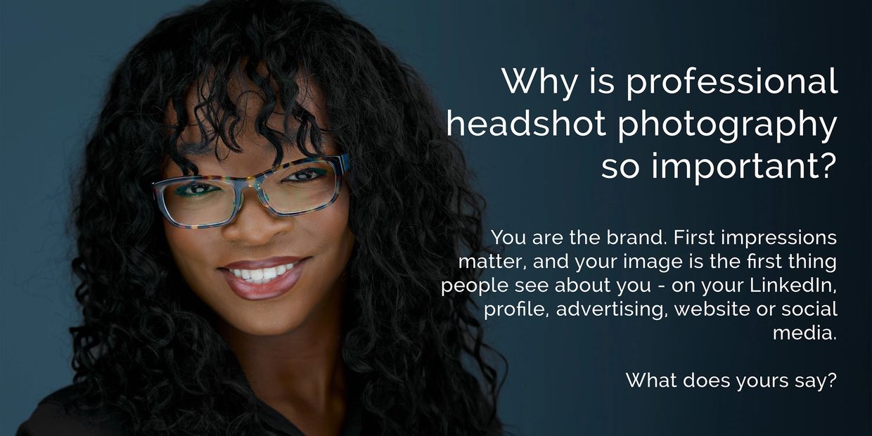 Photograph of female client. Quote highlighting the importance of professional headshot photography.