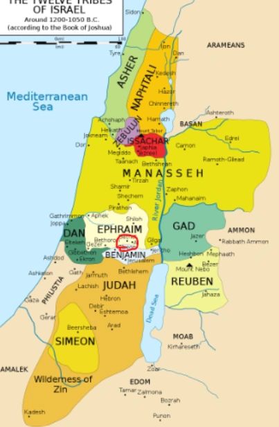 Beit El (in red circle) was in the territory given to the Tribe of Ephraim. Photo Credit: Richardprins - CC BY-SA 3.0 Beit El (in red circle) was in the territory given to the Tribe of Ephraim. Photo Credit: Richardprins - CC BY-SA 3.0