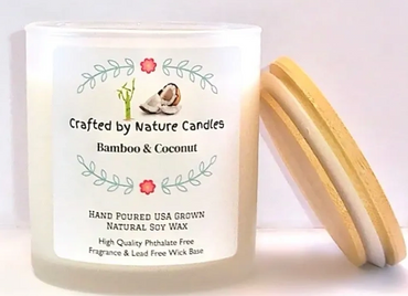 Bamboo and coconut 100% natural USA grown hand poured soy wax candle.