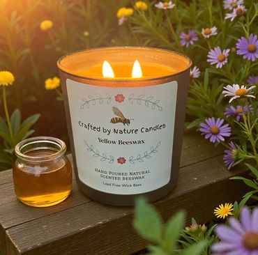 8.5 oz 100% natural yellow beeswax double wicked candle in our matte black tumbler.