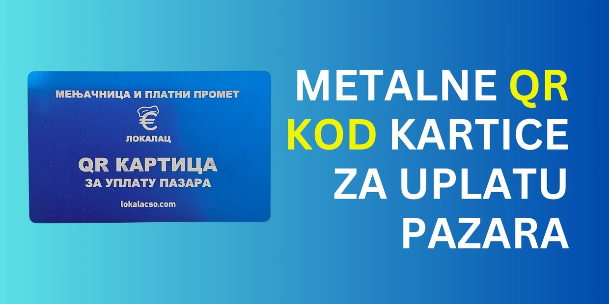 Metalne qr kod kartice za uplatu pazara sa slikom kartice.