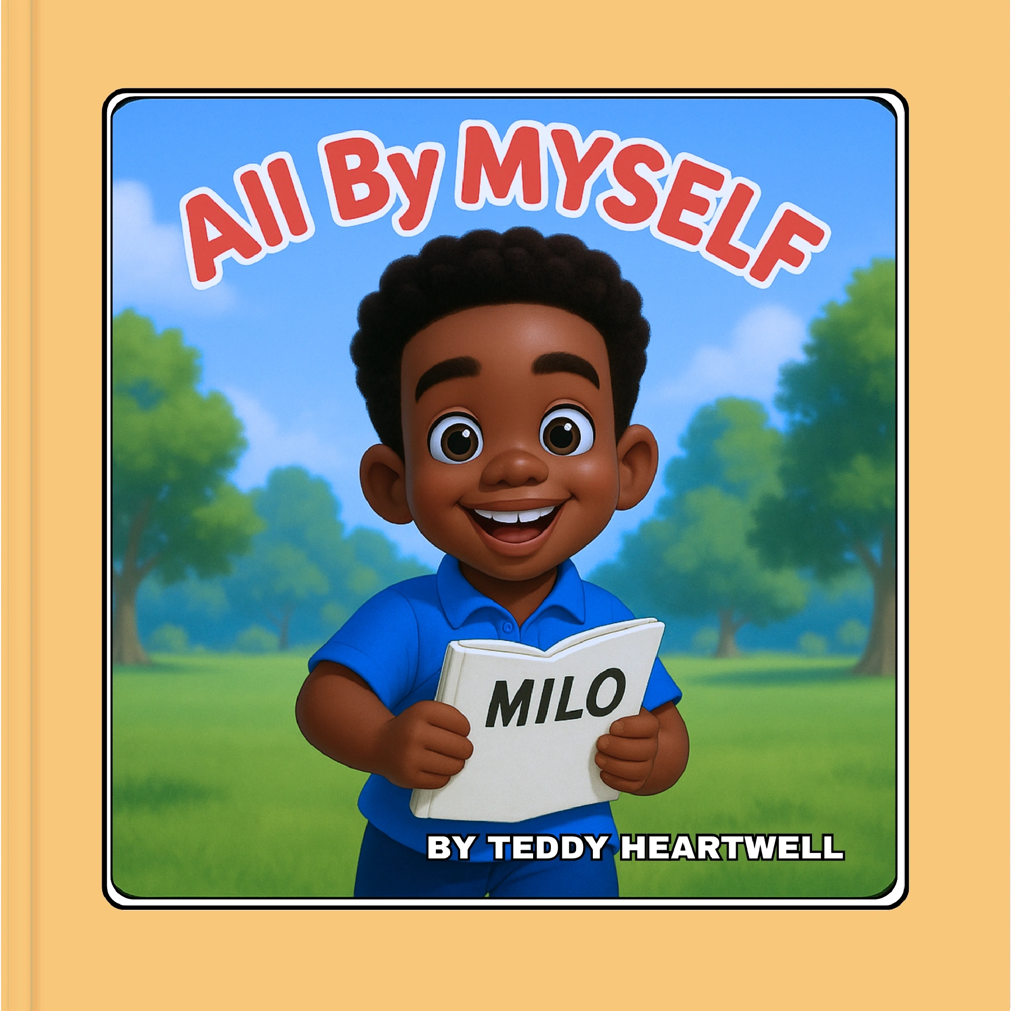 All By Myself book cover by Teddy Heartwell featuring Milo, a happy boy learning independence.