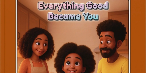 Everything Good Became You book cover by Teddy Heartwell featuring a loving family in a cozy kitchen