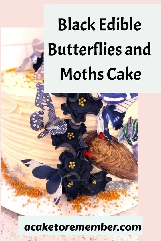 Black Edible Butterflies and Moths Cake