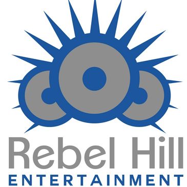 Logo of Rebel Hill Entertainment with blue and gray speaker design.