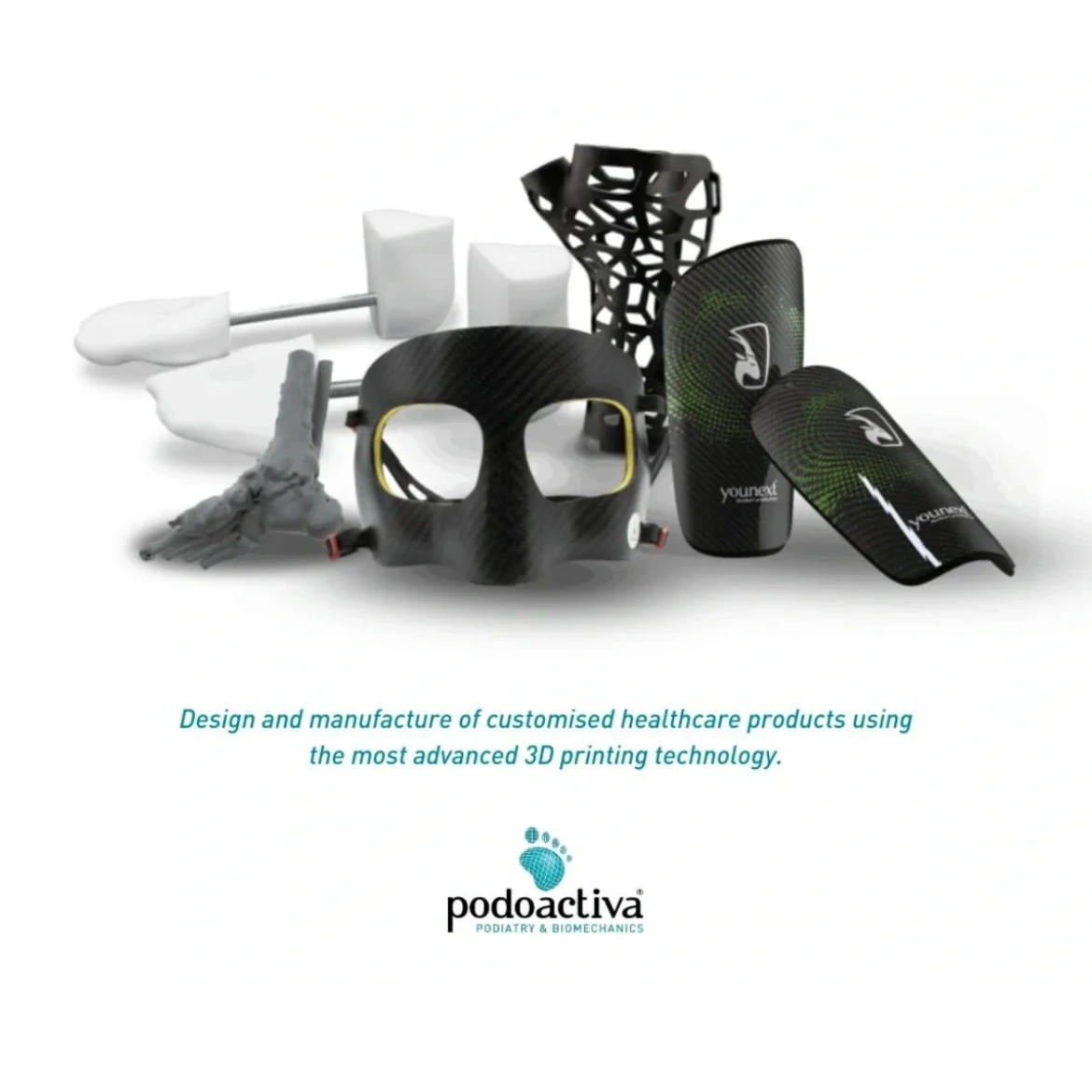 Custom healthcare products designed with advanced 3D printing technology by Podoactiva.