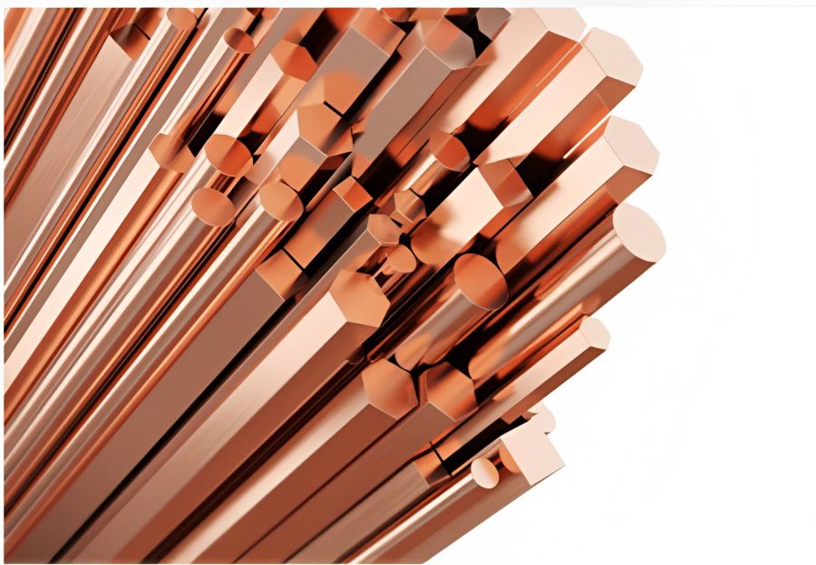 A bundle of premium quality round, square and hexagonal copper rods for sale in Delhi