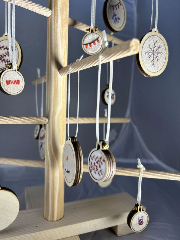 Embroidered Christmas ornaments on an old time Icelandic Christmas tree.
Christmas decorations